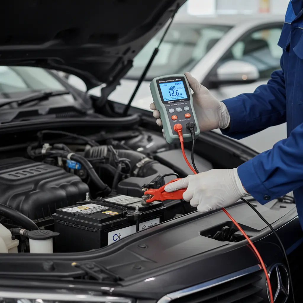 Mechaniker testet eine Autobatterie